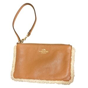 Coach Tan Leather Wristlet with Shearling Accent